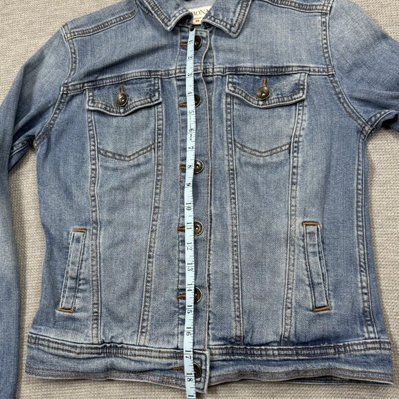 Merona Womens Blue Denim Jean Jacket Button Up Collared Casual 4 Pockets Size XS - Picture 13 of 13